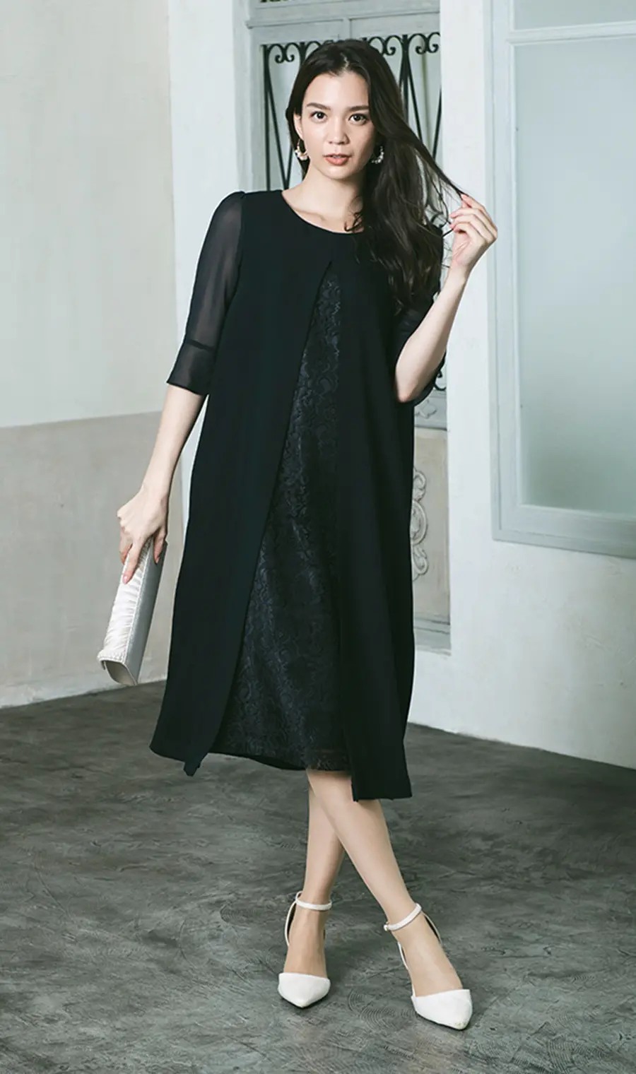 Aラインレースワンピースドレスの着用画像