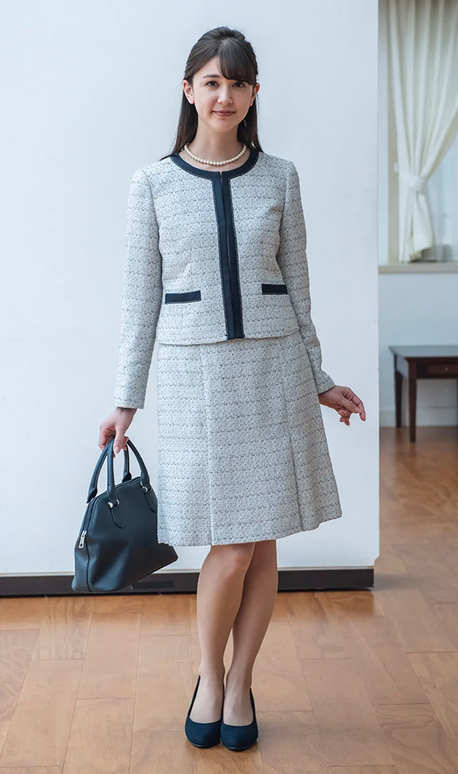 ツイード調ノーカラージャケット＋フレアスカートスーツセットの画像