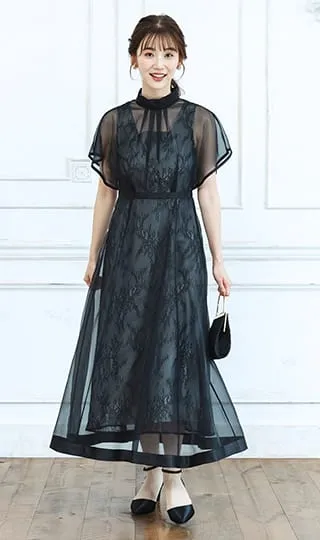 レース×オーガンジーシアーワンピース