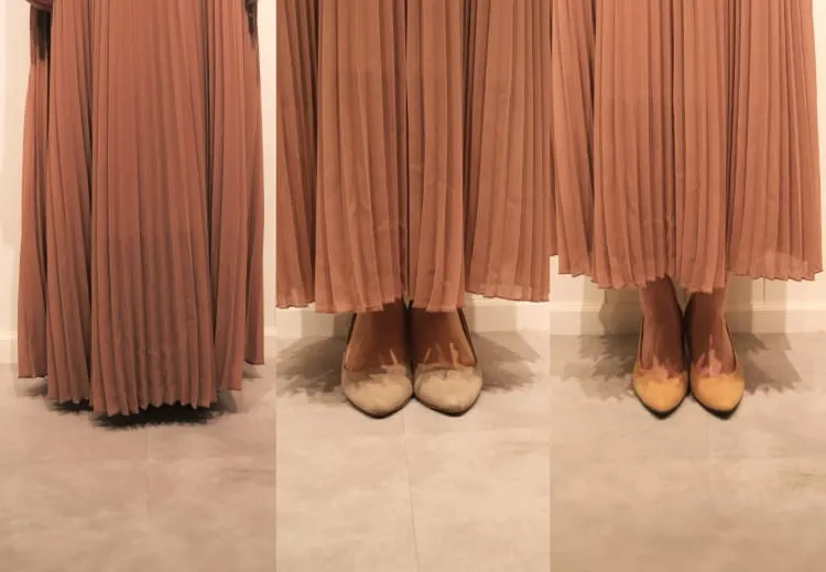 繊細な刺繍レースと細かなプリーツのロングドレスのサイズイメージ画像2