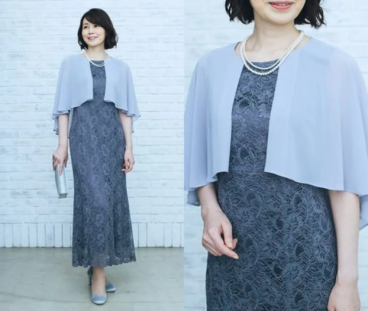 ケープ袖マーメイドレースドレスの画像