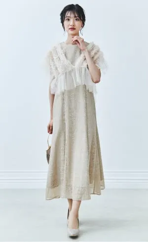 フリルボレロセットレースドレス ベージュ系の画像
