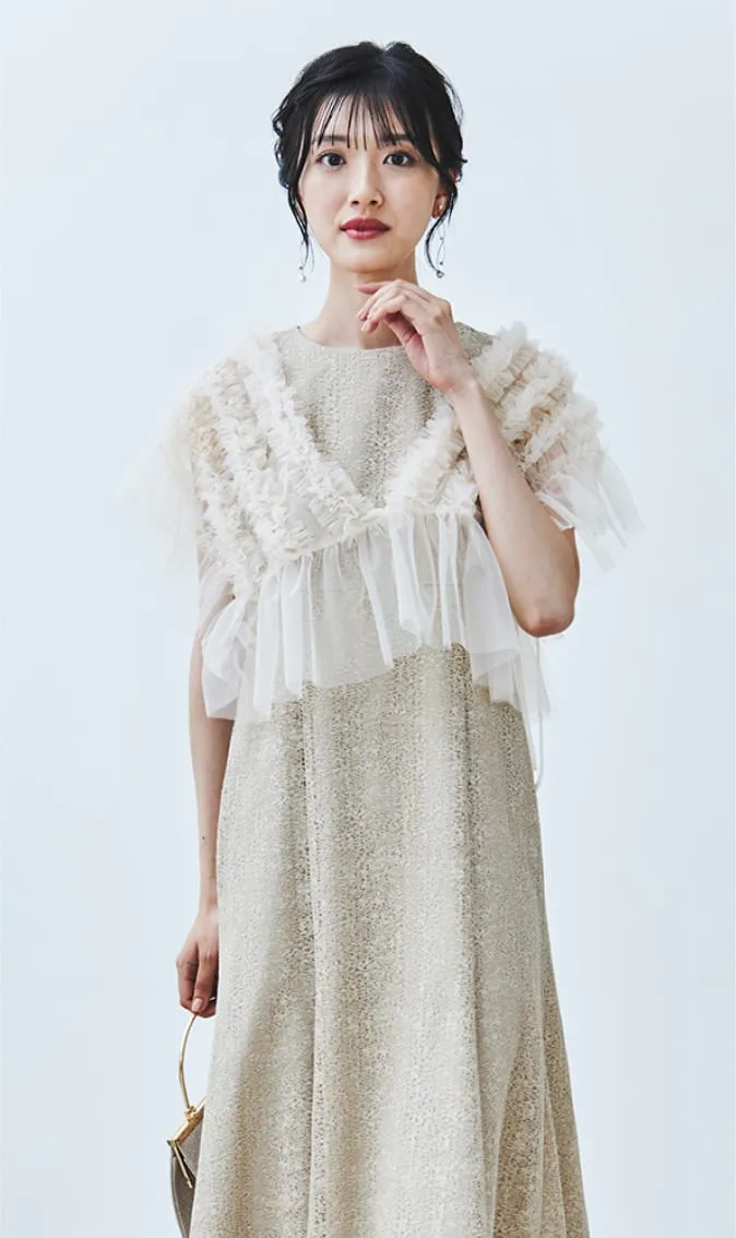 フリルボレロセットレースドレス ベージュ系