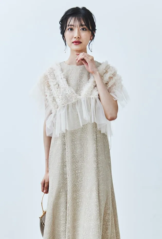 フリルボレロセットレースドレス ベージュ系の画像1