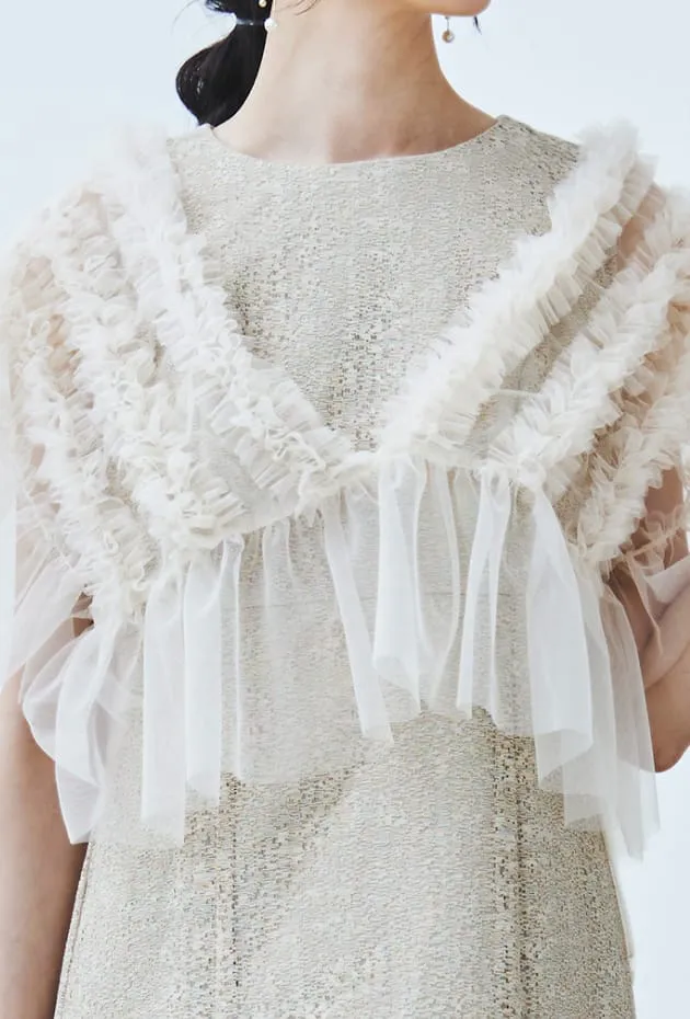 フリルボレロセットレースドレス ベージュ系の画像2