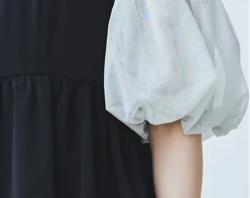 ラメチュールバックサテンドレス ブラック×ホワイトの画像3