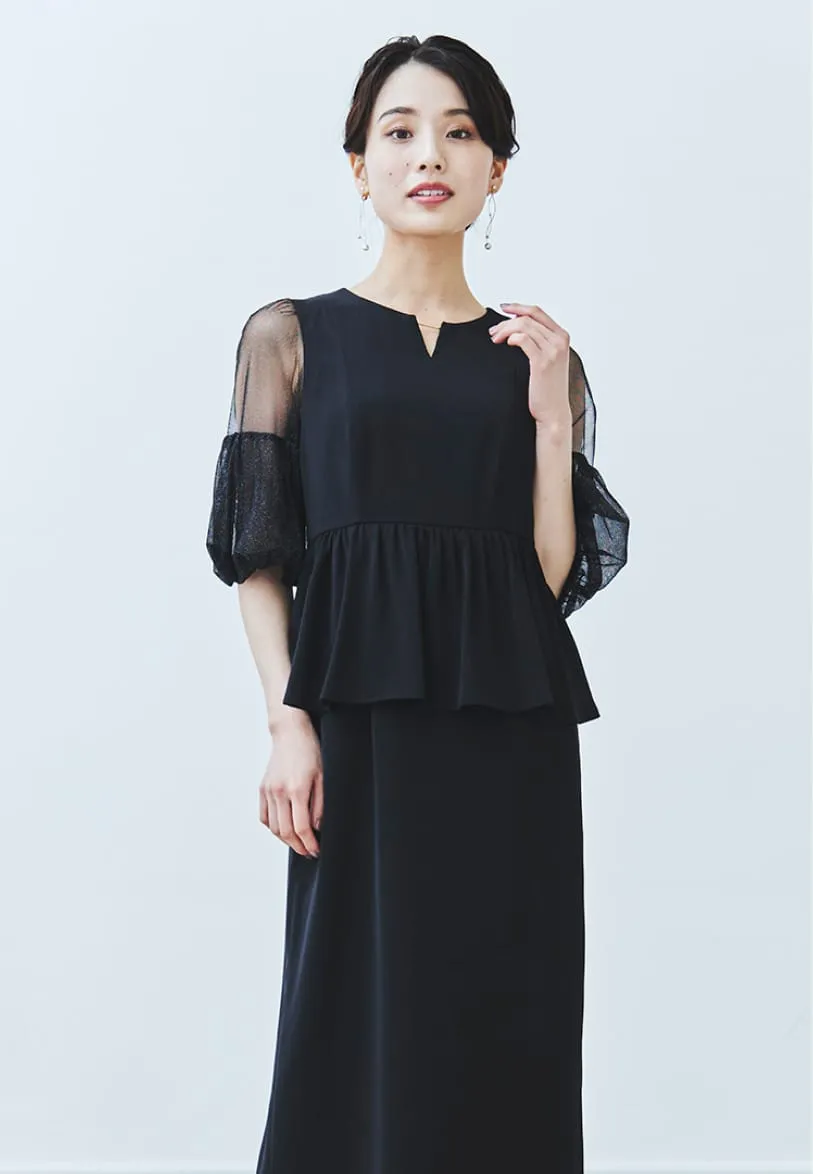 ラメチュールバックサテンドレス ブラックの画像1