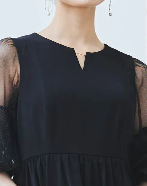 ラメチュールバックサテンドレス ブラックの画像3