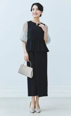 レースプリーツワンピース ブラック×ホワイトのサムネイル