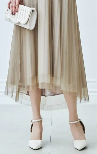 刺繍レースボレロ×チュールプリーツドレス ベージュ系の画像2