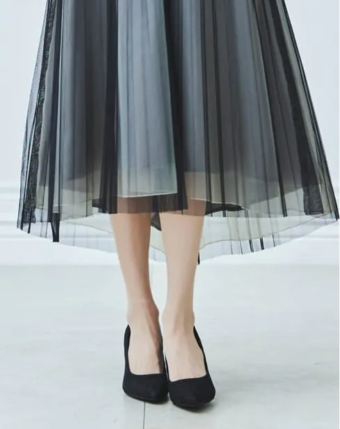 刺繍レースボレロ×チュールプリーツドレス ブラック系の画像3