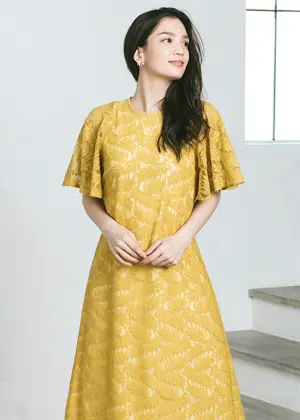 フレアスリーブ総レースドレスの画像