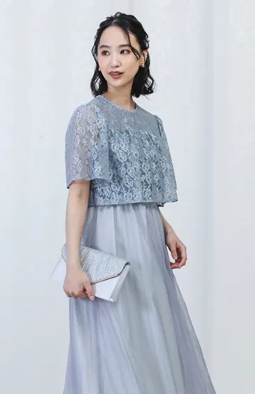 レース×チュールプリーツワンピースの画像