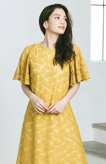 フレアスリーブ総レースドレスの画像