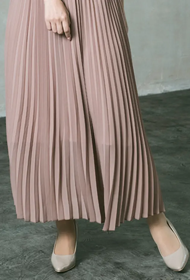 刺繍レース切替プリーツロングドレスの画像3