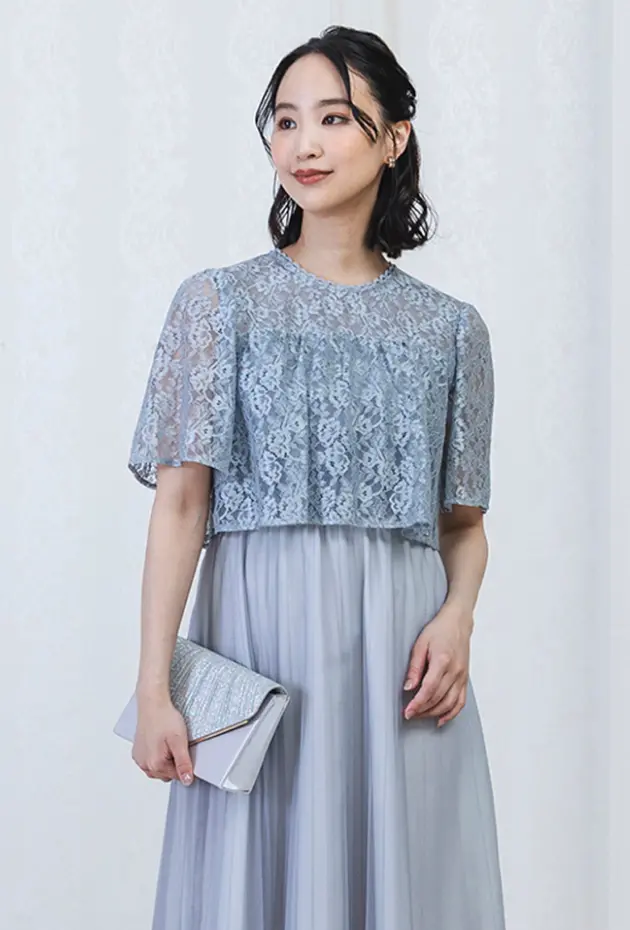 レース×チュールプリーツワンピースの画像1