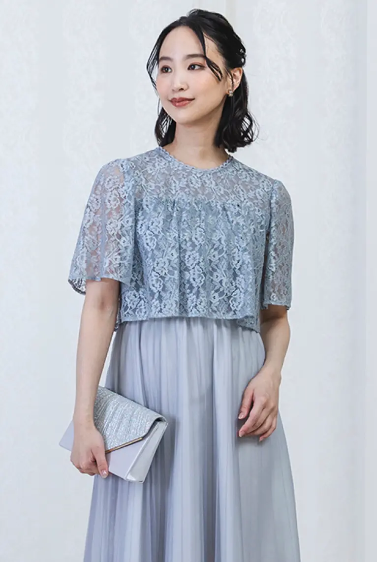 レース×チュールプリーツワンピースの画像１