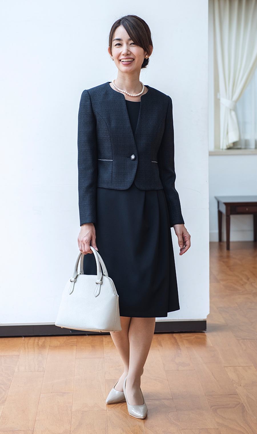 ツイード調ノーカラージャケット＋フレアワンピースセット