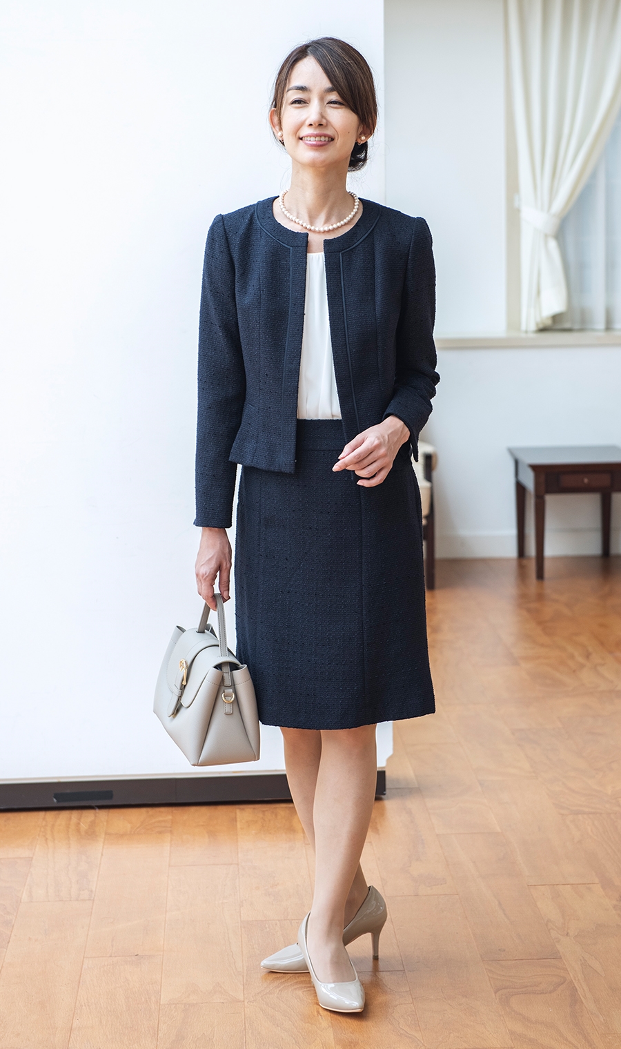 ツイード調ノーカラージャケット＋スカートスーツセット