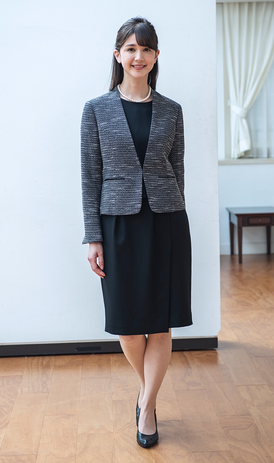 ツイード調Vカラージャケット＋Iラインワンピースセット