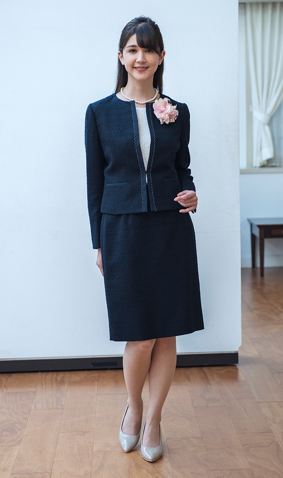 ツイード調ノーカラージャケット＋タイトスカートスーツセット