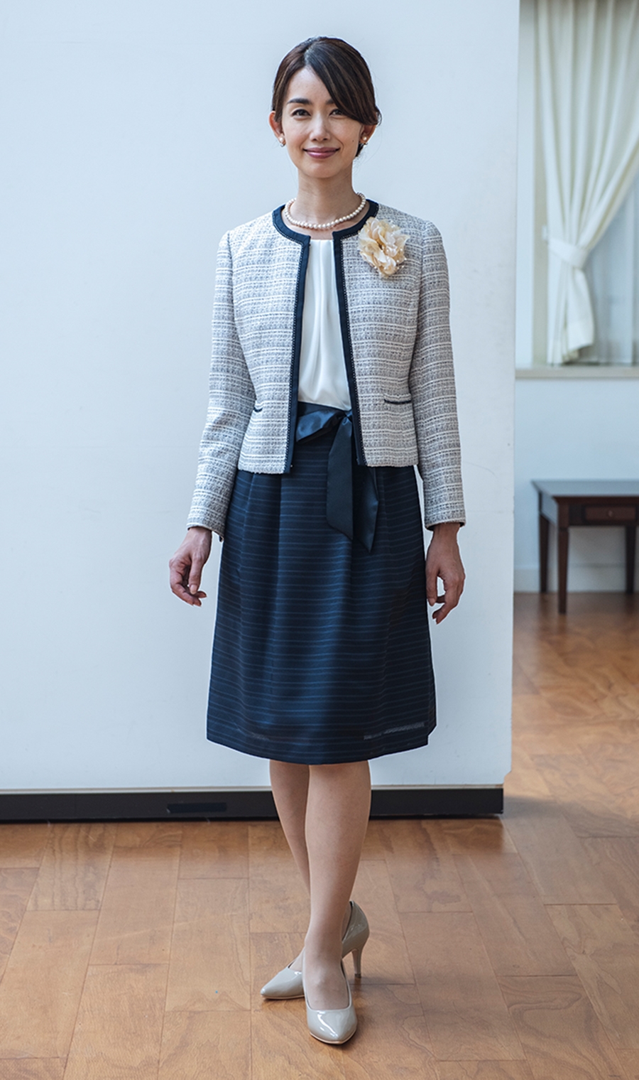 ミックスツイード調ノーカラージャケット＋セパレート風ワンピースセット