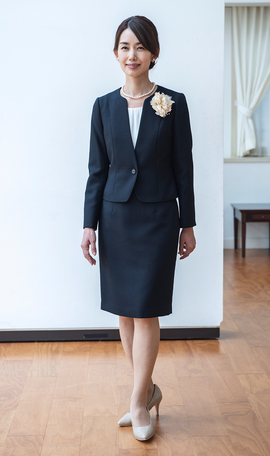 ツイード調Vカラージャケット＋タイトスカートスーツセット