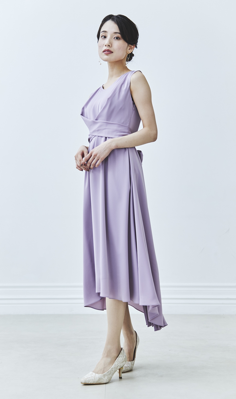 ノースリーブバックプリーツロングドレス