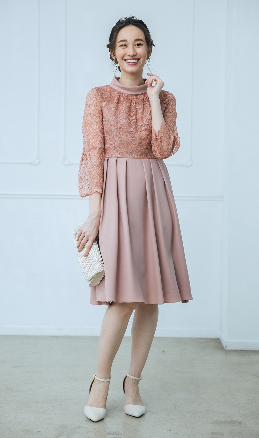 ロールネックフレアドレス