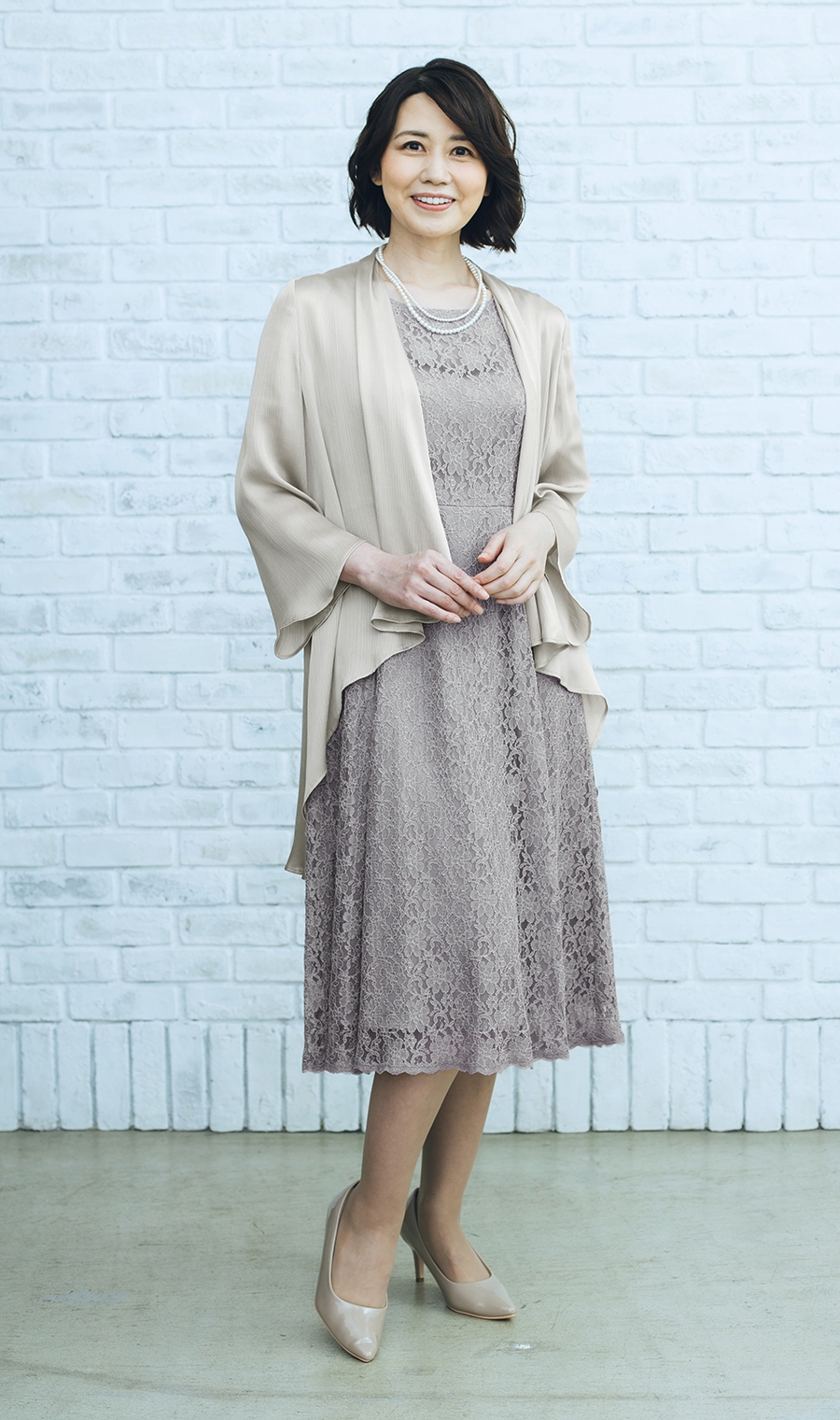 シフォンドレープジャケット＋ラッセルレースロングドレスセット