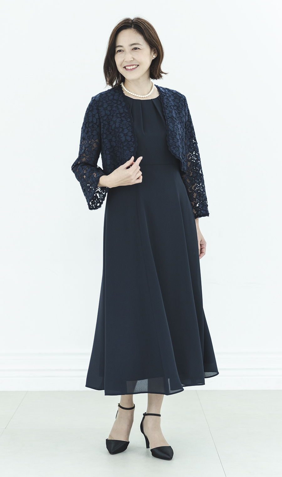 レースボレロジャケット＋フレア袖ロングドレスセット