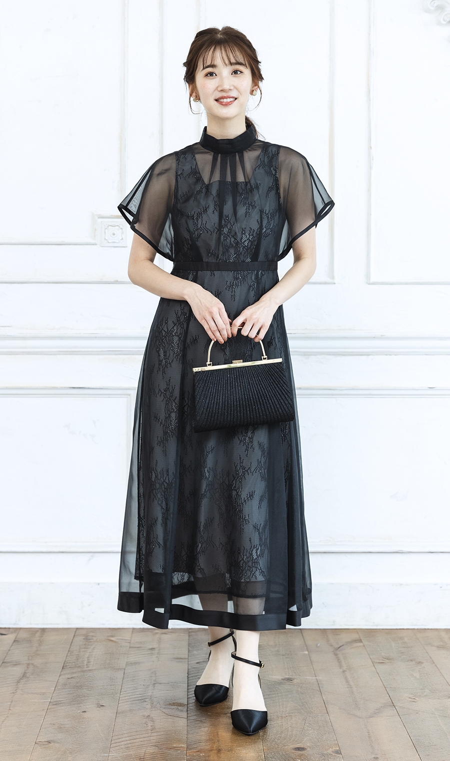 レース×オーガンジーシアーワンピース