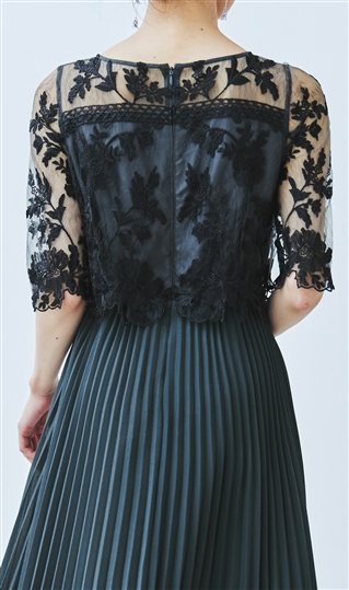 刺繍レース切替プリーツロングドレス10