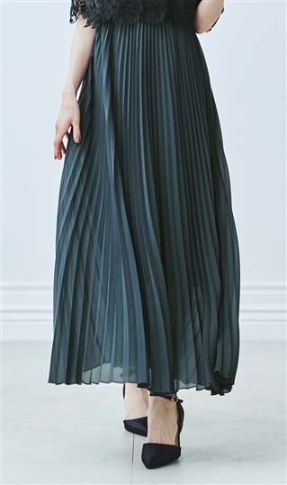 刺繍レース切替プリーツロングドレス11