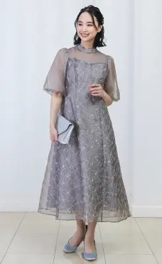 オーガンジーラメ刺繍ワンピース