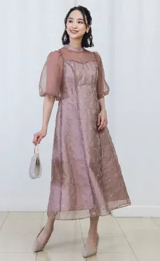 オーガンジーラメ刺繍ワンピース