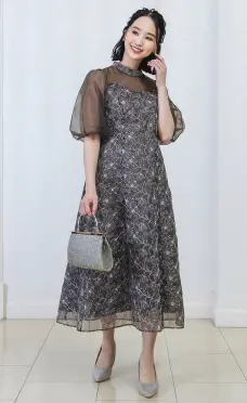 オーガンジーラメ刺繍ワンピース