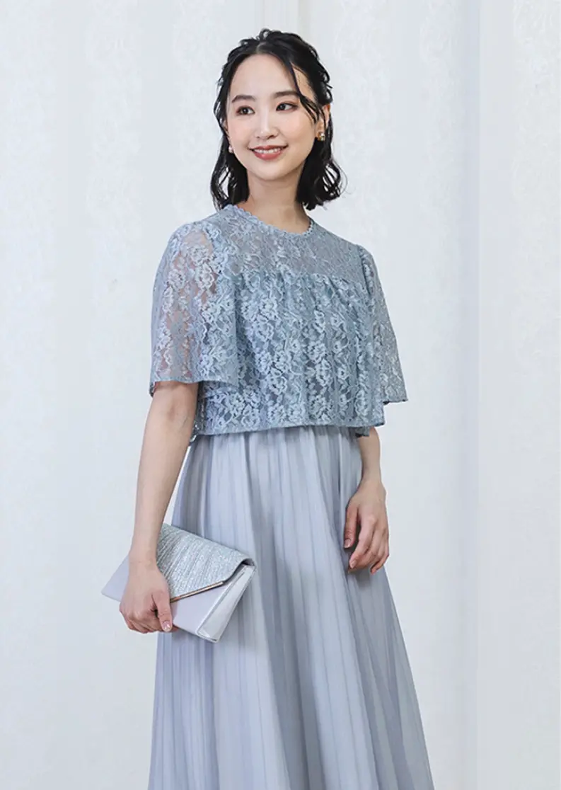 レース×チュールプリーツワンピース