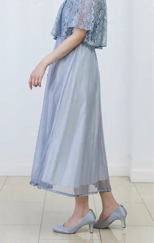 レース×チュールプリーツワンピース