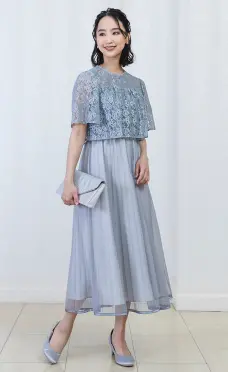 レース×チュールプリーツワンピース