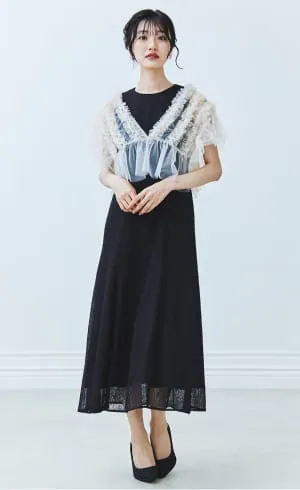 フリルボレロセットレースドレス ブラック系の画像