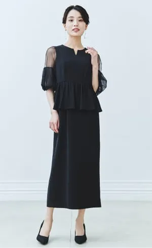 ラメチュールバックサテンドレス ブラックの画像