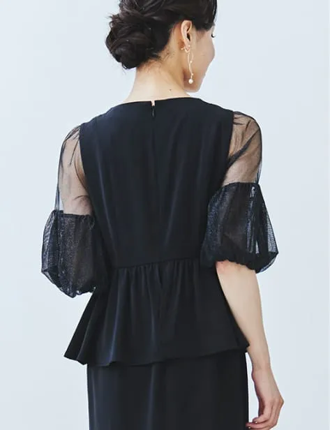 ラメチュールバックサテンドレス ブラックの画像2