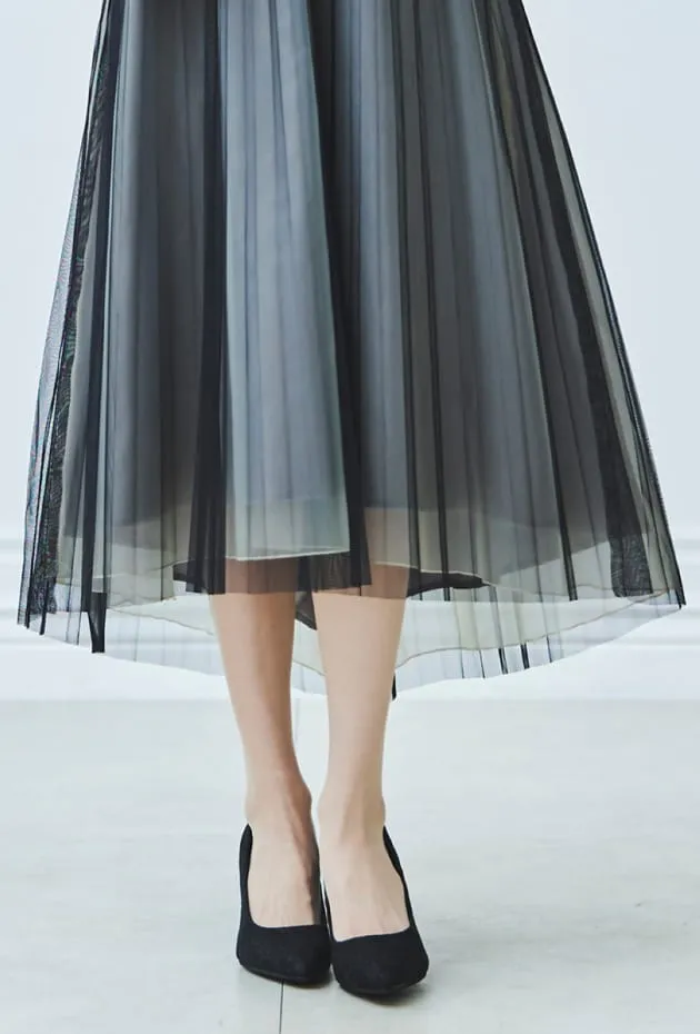 刺繍レースボレロ×チュールプリーツドレス ブラック系の画像6