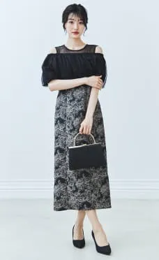 2WAYオフショルダー＆パフスリーブIラインドレス ベージュ系のサムネイル