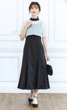 ラメ刺繍×サテン2Pドレス
